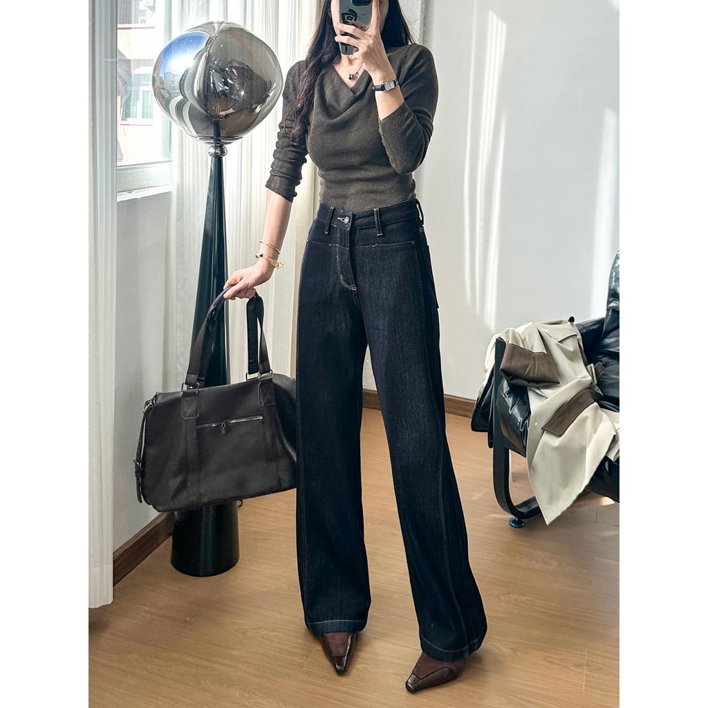 Women's High Waist Straight Leg Jeans Loose Fit Super Fleece Lined Non Stretch Dark Denim Pants Winter Warm Street Style Trousers