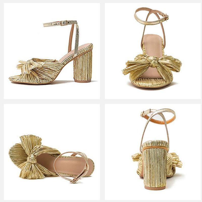 Fashion Satin Bow Thick With A Line Buckle Sandals 2025 New Gentle Wind French Fairy All Match Fashion Sandals