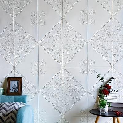 3D Floral Pattern Wall Tile Stickers, Self-Adhesive Ceiling Stickers, Easy To Apply and Remove, for Kitchen Living Room Bathroom Hallway
