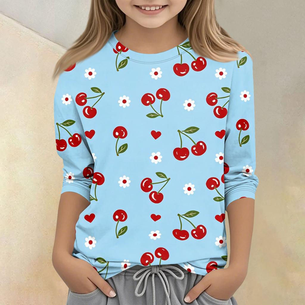 Children's Printed Round Neck Seven Quarter Sleeve Casual T-shirt