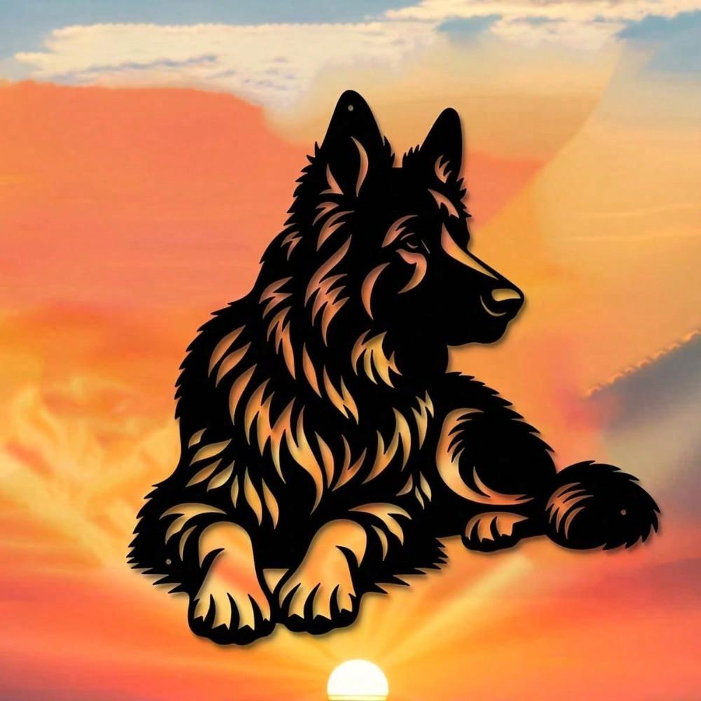 Wrought Iron German Shepherd Sculpture Outdoor Garden Decor Indoor Wall Art