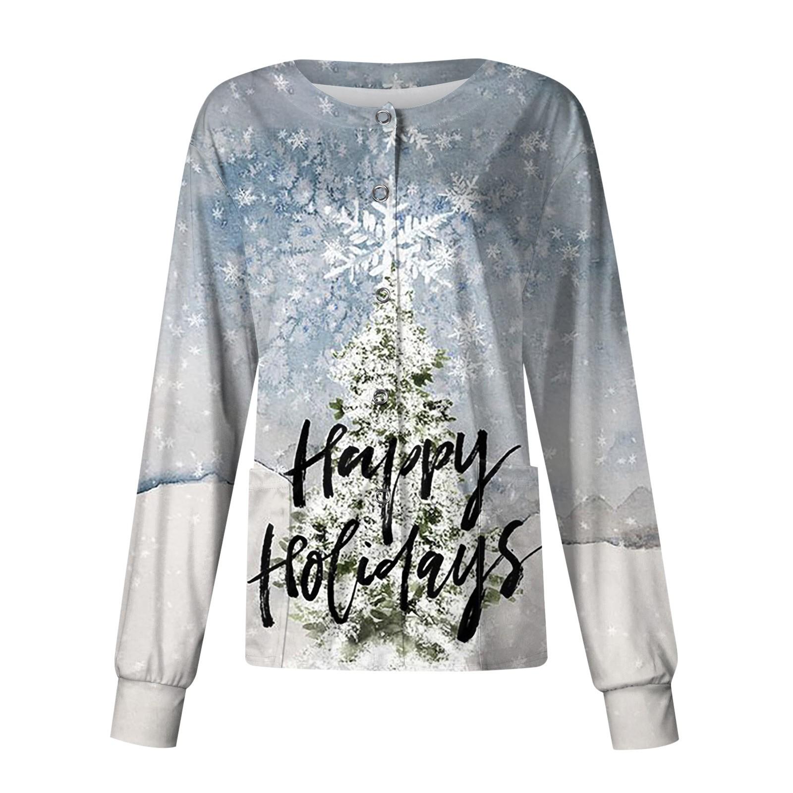 Женский однобортный защитный комбинезон с длинным рукавом и рождественским принтом — фото 3