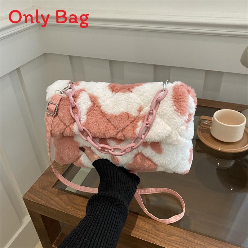 Plush Leopard Print Small Shoulder Bag With Top Flap For Daily Fashion