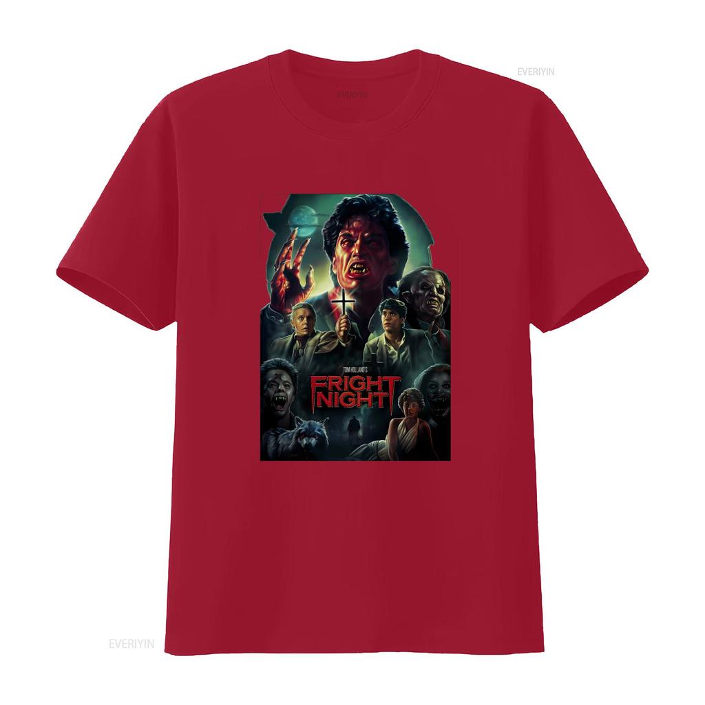 Fright Night 80s Horror Movie Poster T Shirt Scary Vampire Retro Design Vintage Washed Breathable Homme Streetwear Stylish