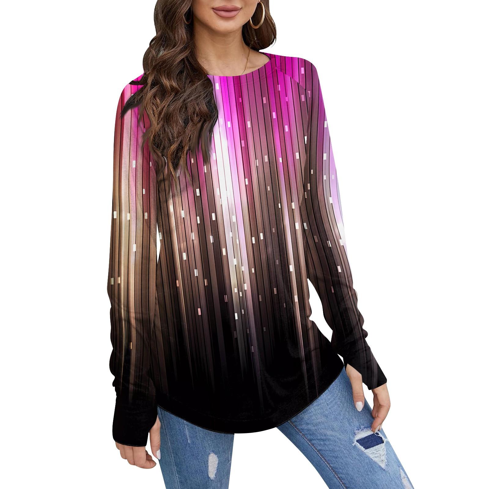 

Женская свободная футболка средней длины с круглым вырезом и длинными рукавами в стиле ретро, ​​топ с дырявым большим пальцем XXXL