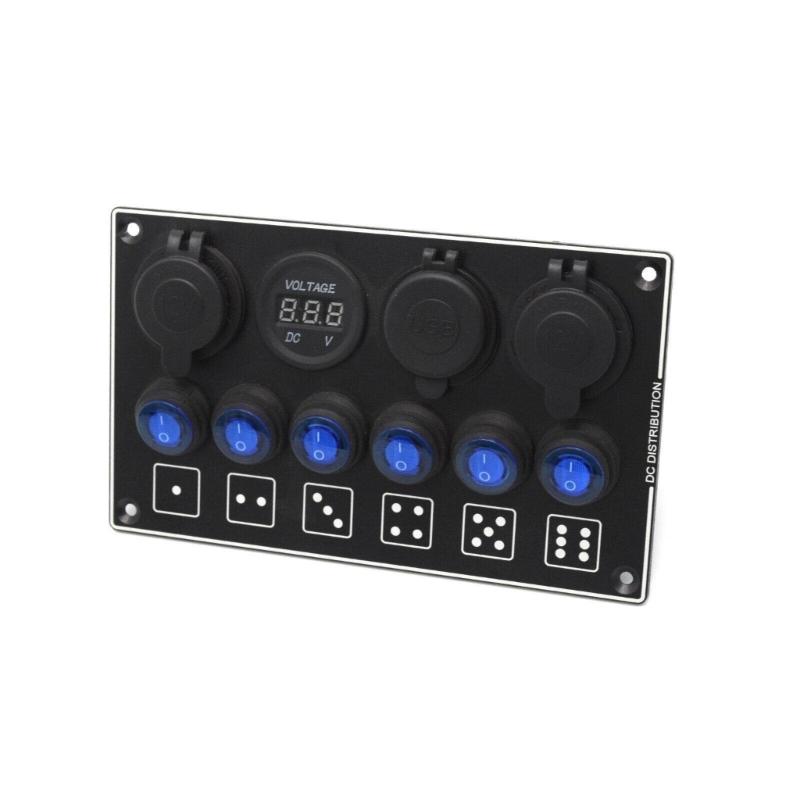 Weatherproof 6 Way 12V Push Button Panel With Illuminated Battery Display For Automobile Boat Trailer