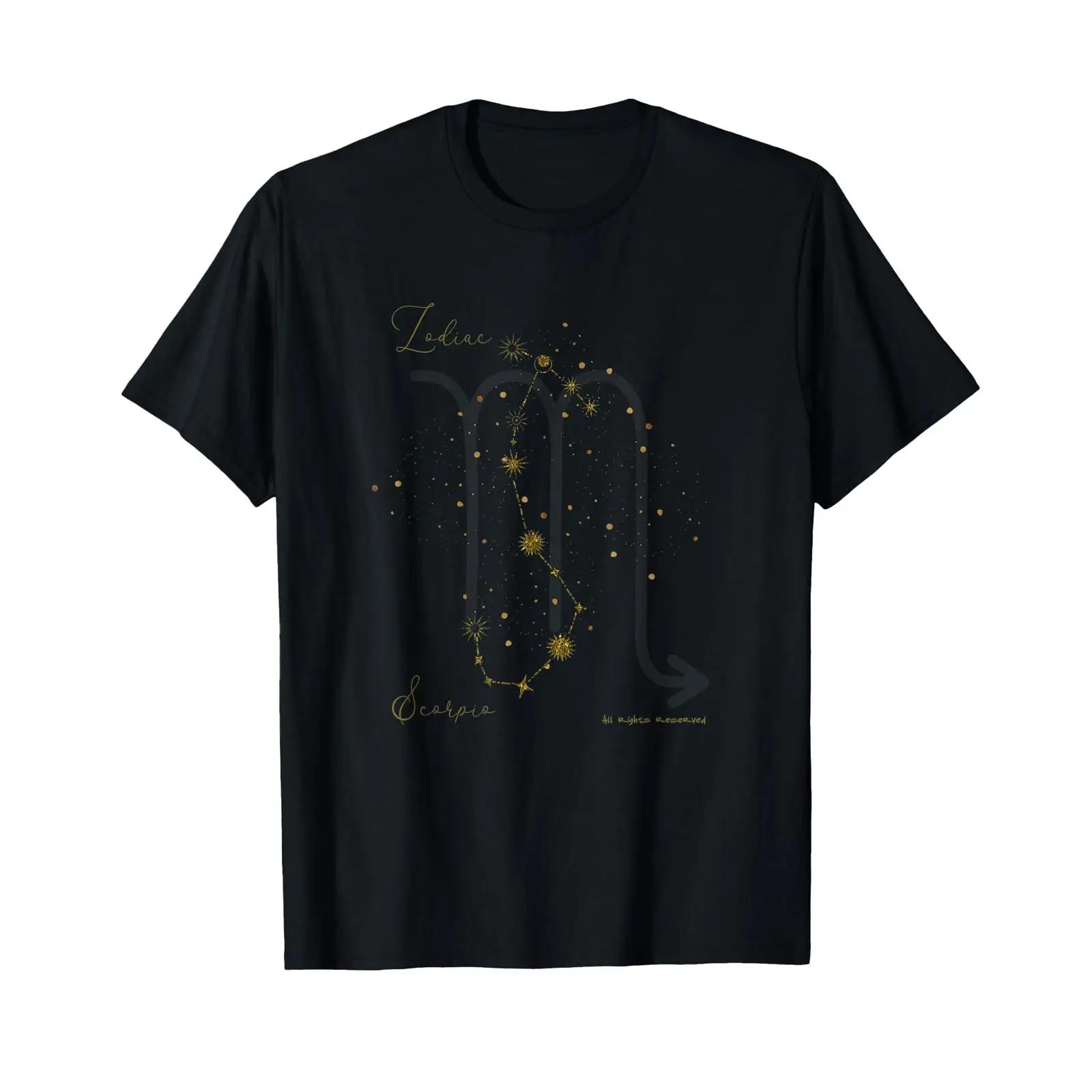 

T Shirt with Scorpio Zodiac Sign Horoscope Stars black vintage Washed homme Top For Everyday Wear Soft Stretched fashion Casual 5XL різнокольоровий