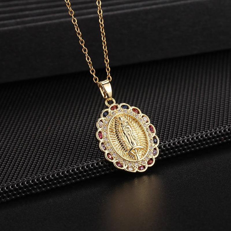 European and American Fashion Micro inlaid Color Zircon Pendant Women's Jewelry Virgin Mary Necklace