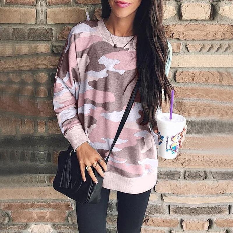 Women S Camouflage Print Long Sleeve Crew Neck Loose Sweatshirt