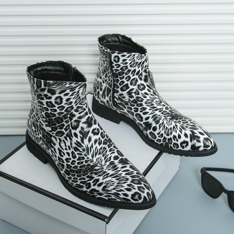 Fashion Autumn New Leather Men Boots Fashion Trends Pointed Platform Casual High-top Chelsea Boots Anti-slip Wearable Quality Men Shoes