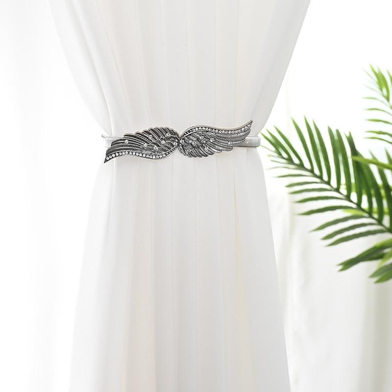 4Pcs Elegant Wing Shaped Metal Curtain Holdbacks Flexible Spring Rope Window Drapes Clip Fasteners for Drapery Holder