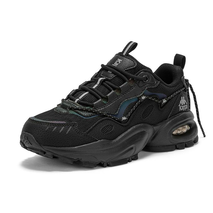 Kappa Fabric Synthetic Leather Retro Casual Shock Absorbing Non-Slip Wear-Resistant Low-Top Dad Shoes Unisex Sneakers Black Silver K0CY5MC53-990
