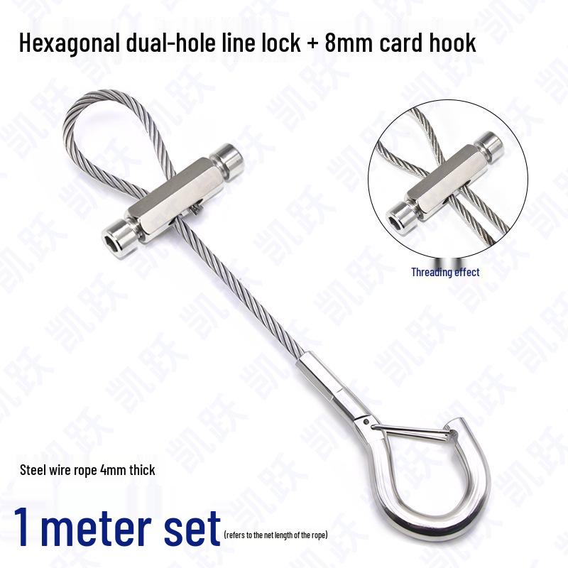 Adjustable Steel Wire Rope Safety Lanyard with Locking Snap Hook for Fall Protection and Sound System Suspension, 1.5-4mm.