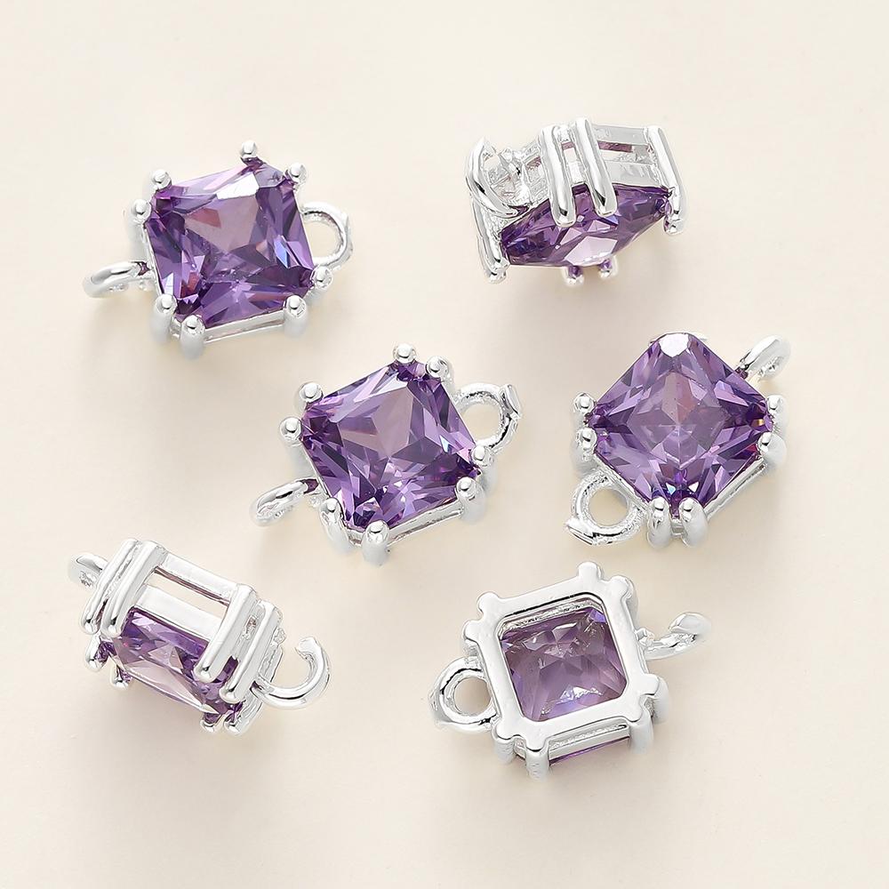 4/6Pcs 14/18K Gold Color Plated Zircon Single Hole Love Heart Double Hole Square Pendants For DIY Jewelry Making Findings
