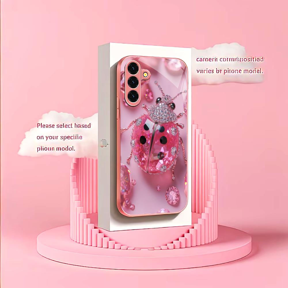 Pink crystal beetle Madam pink  Glass  PhoneCase for Samsung Galaxy S26 S25 S24 S23 S22 S21 FE Ultra Plus Dropresistant Female
