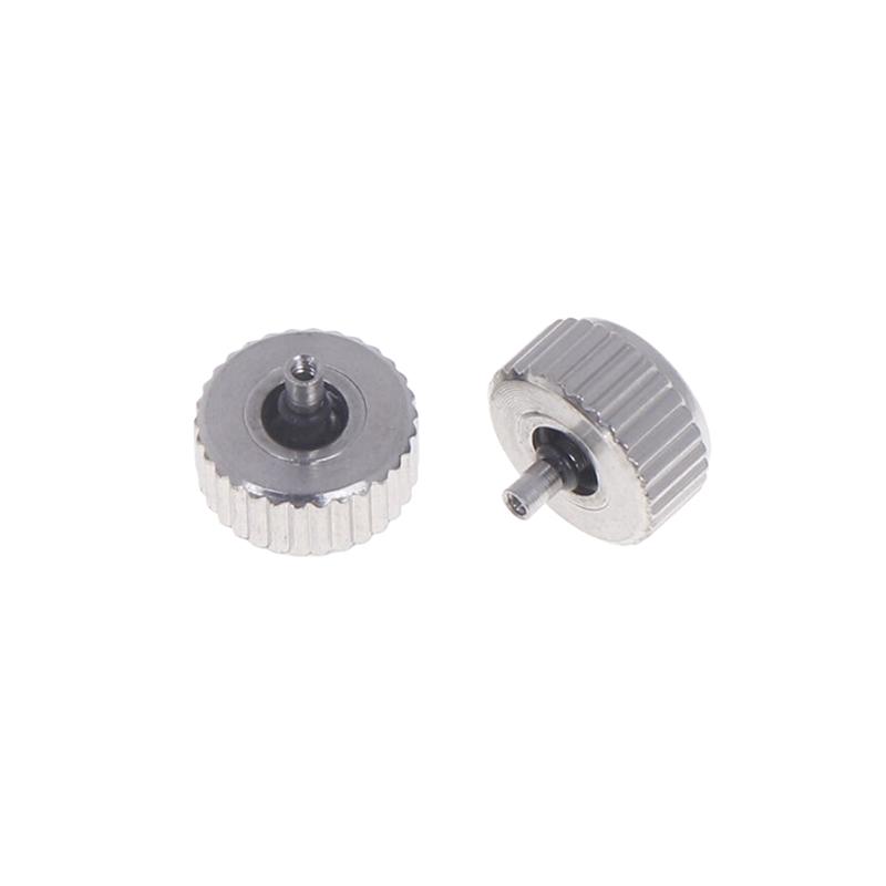 2 Stück silberfarbene Uhrenkrone aus Stahl, 4,5 mm bis 7 mm Kopfdurchmesser mit langem Pfosten zur Reparatur von Uhrenkronen