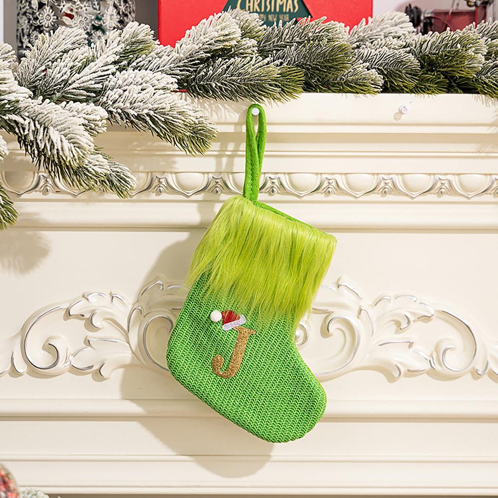 26 Letter Christmas Stockings Green, 8 Inch Christmas Stockings Suitable For Christmas Tree Fireplace Decorations