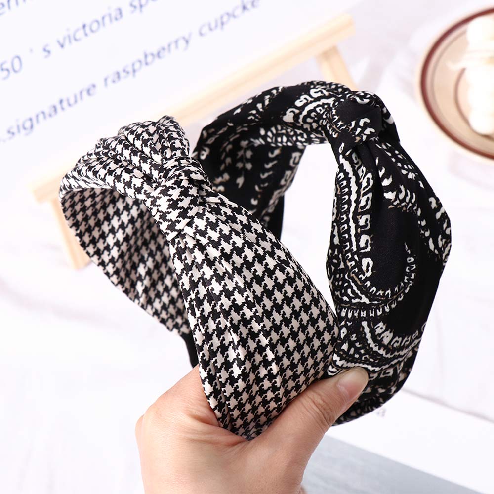 Lattice Non Slip Check For Girls Knot Headband Grid Hairbands Korean Head Wrap Women Hair Hoop