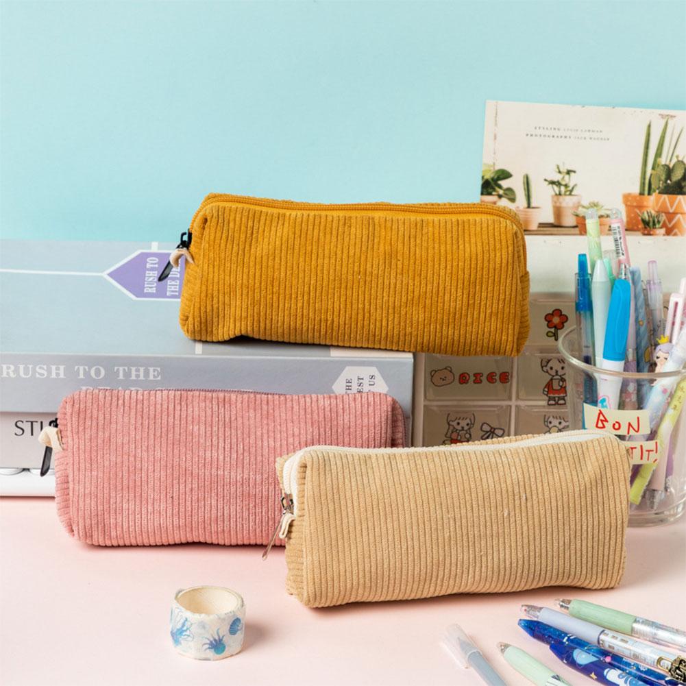 Corduroy Pencil Case Aesthetic Pencil Pouch with Zipper Pencil Bag Small Pen Bag Gift for Girls Kids School Stationery Organizer