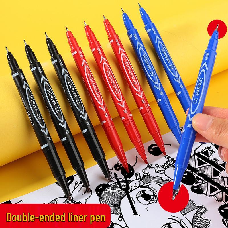 Small Double-Ended Black Oil-Based Marker Pen for Art - Fine and Thick Tips