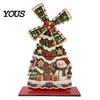 Handmade Christmas Atmosphere Props Windmill Wooden Ornament, Decorative Craft with Rotating Indoor Winter Holiday Display Blades, Figurine