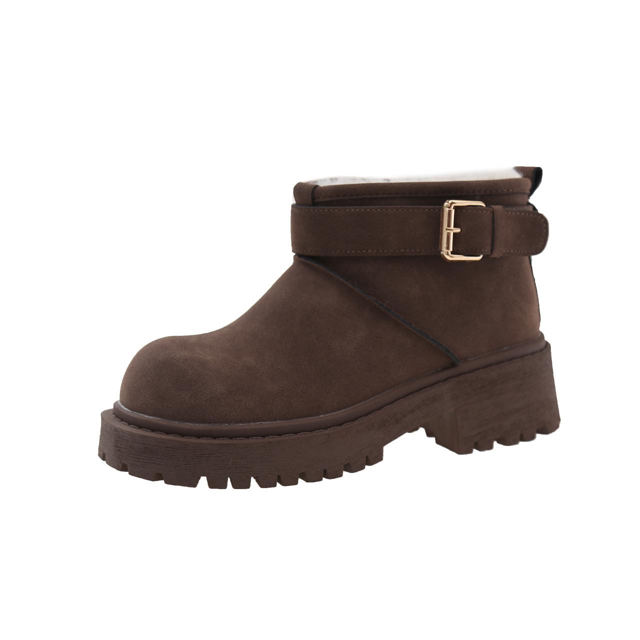 

U velvet snow boots fur integrated thick heel short boots thick sole heightening big head boots belt buckle thermal short women s boots 37 темно-коричневого кольору