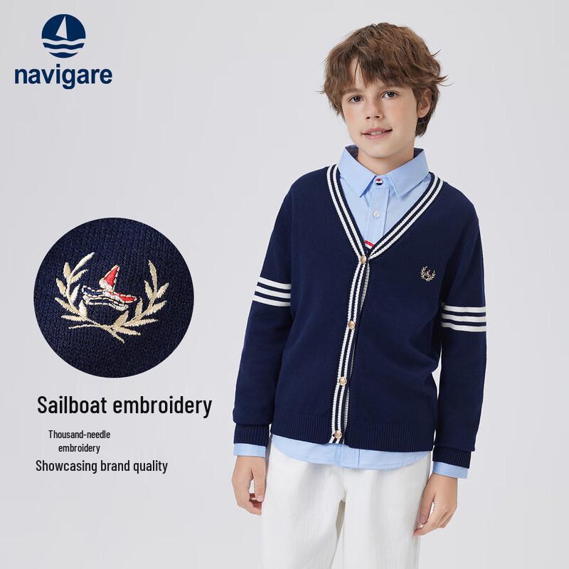 Navigare Boys' V-Neck Color Block Cardigan Sweater