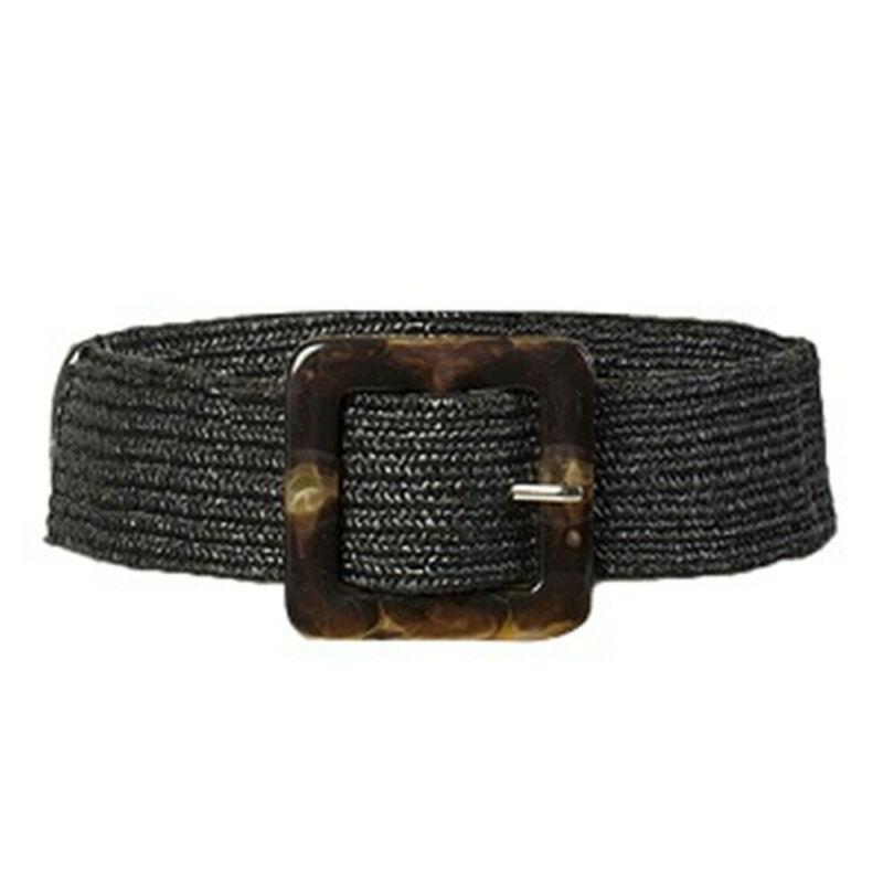 Women Belt Straw Casual Ultra Wide Belt Female Woven Vintage Carved Wood Buckle Elastic Belt Decoration Dress Shirt Waist Seal