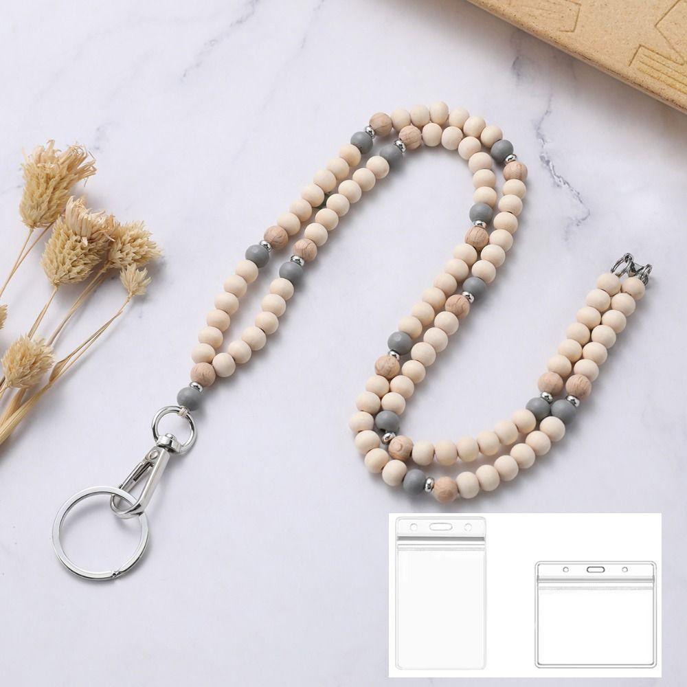 Retractable ID Badge Holder Lanyard Stainless Steel Clasp Bead Teacher Lanyard  Teacher Use