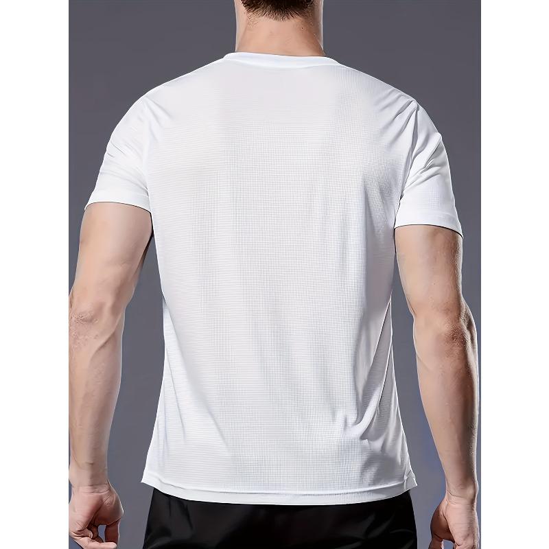 European Sizes Men's Round Neck Short Sleeve T-Shirt with Weightlifting Print, Fashionable Street Style Breathable Tee