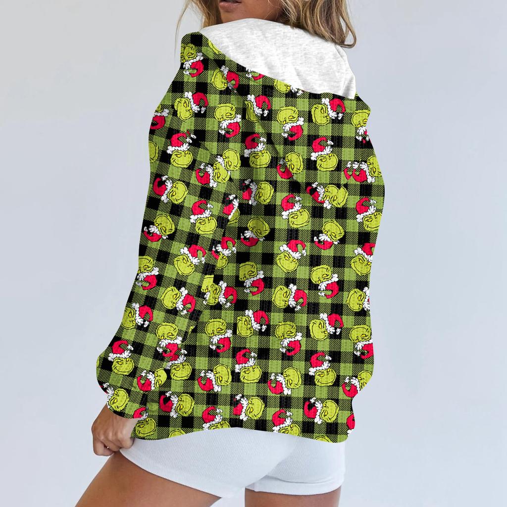 Dámská módní bunda Ležérní potištěná mikina s dlouhým rukávem a kapucí