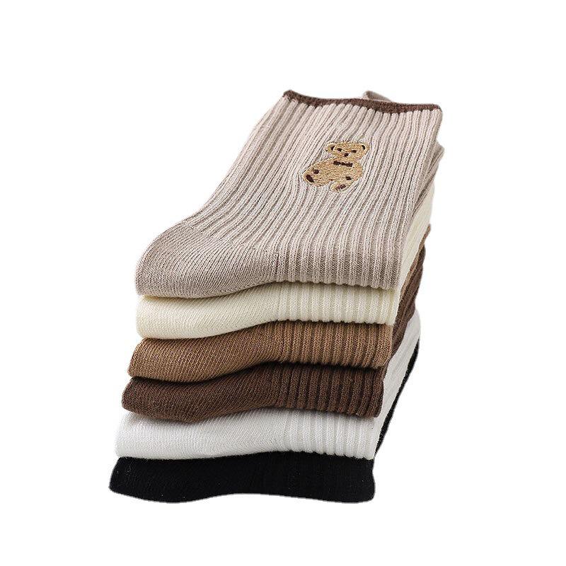 Women’s Mid-Calf Bear Socks - Japanese & Korean Style, Versatile for Spring, Autumn, Winter.