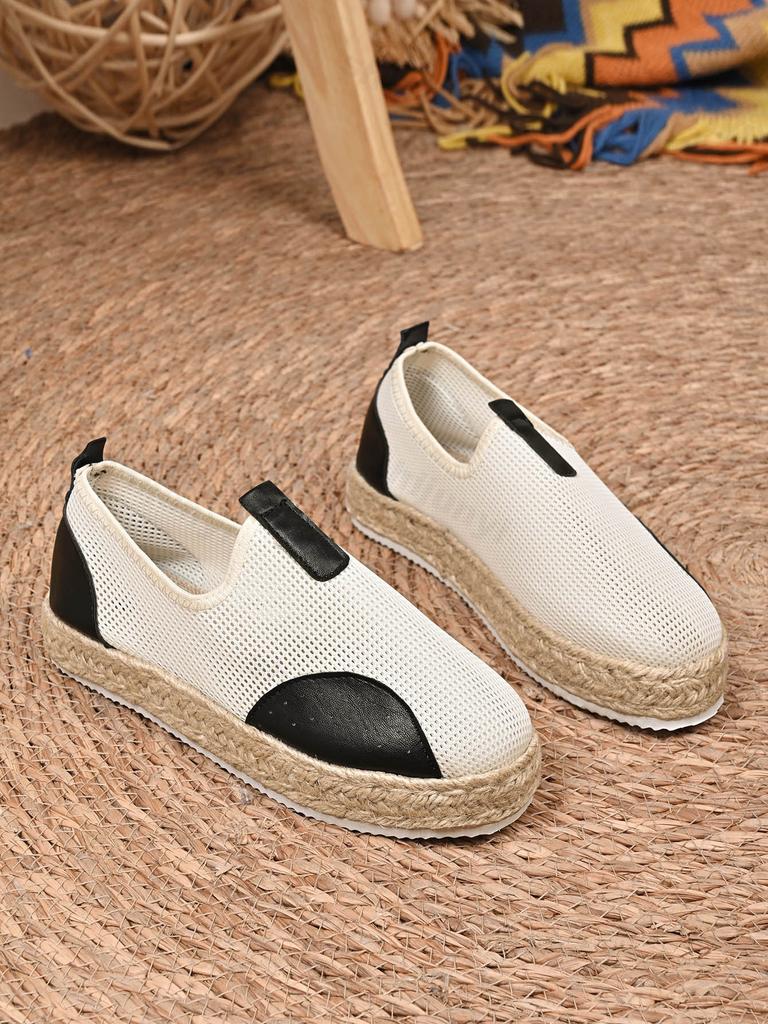 Fashion Fashion Shallow Mouth Casual Shoes Women's 2025 Summer New Mesh Hollow Breathable Hemp Rope Thick Soled Comfortable Single Shoes