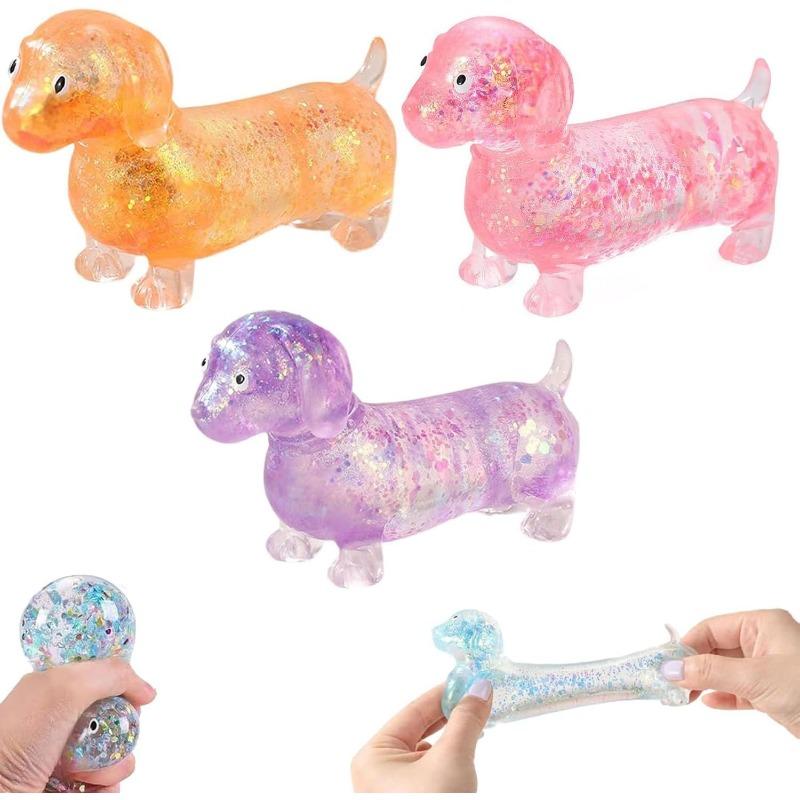 Cute Dachshund Squishy,Sparkly Squishy Sausage Dog, Ultra-Soft Mini Stress-Relieving Rainbow Touch Weiner Dog