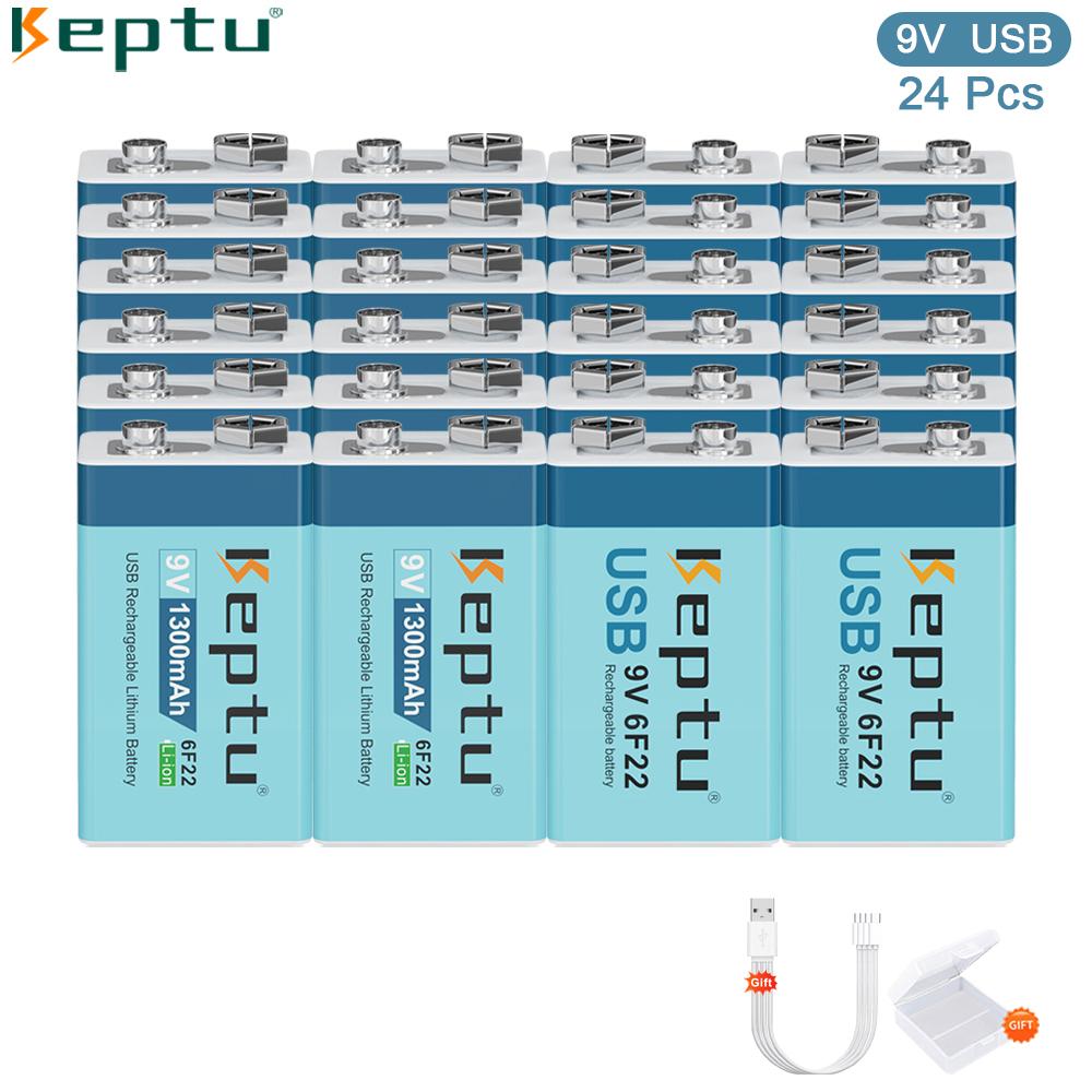 KEPTU 1300mAh 9V Li-ion Rechargeable Battery with Micro USB, 6F22 Lithium Battery for Wireless Microphone, RC Toys, and Gadgets
