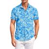 Mens Short Sleeve Collared Button Down Shirt with Hawaiian Print Casual Fit Lightweight Outdoor Top
