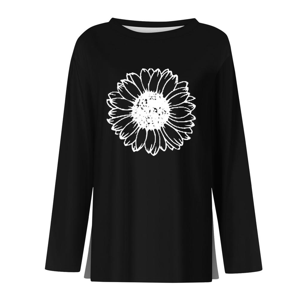 Women's Fashion Casual LongSleeve Print Round Neck Pullover Top Blouse