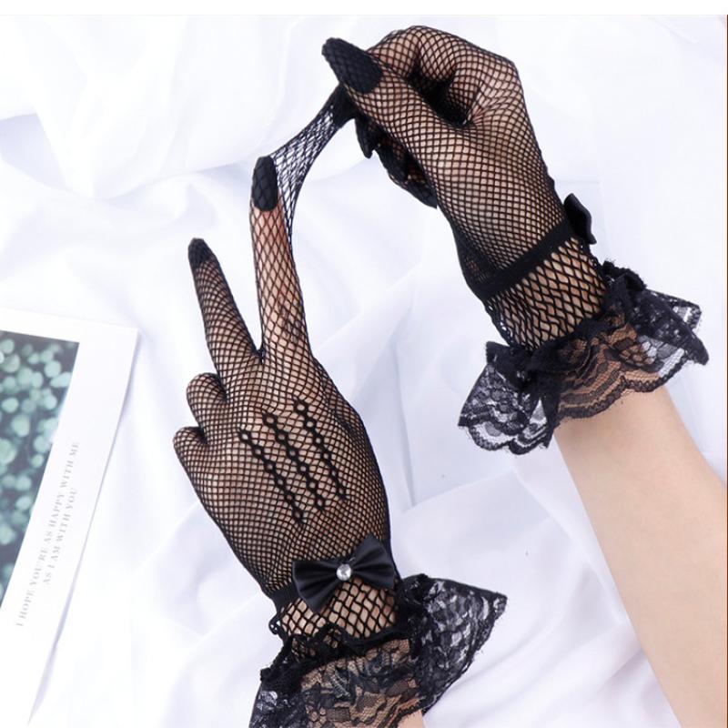 Summer Uv-proof Driving Gloves JK Mesh Fishnet Gloves Lace Full Finger Girls Lace Fashion Gloves Hand Cosplay Gloves