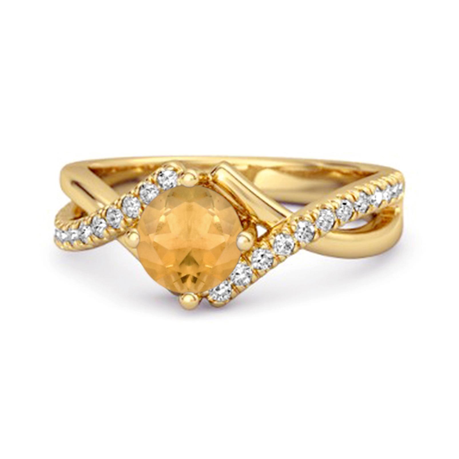 Citrine Crisscross Band White Topaz Accents Ring - 925 Sterling Silver Gold Vermeil 10