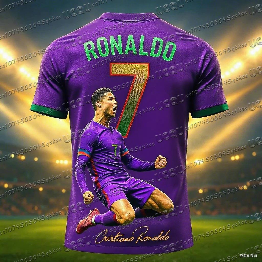 Maglia da Calcio Stampata 3D N.7 Ronaldo Ragazzi Ragazze Allenamento Bambini Sportiva Traspirante Manica Corta T-shirt per Bambini