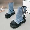 Western denim cloth pants tube boots knight martin boots women's autumn and winter short boots children thick heel