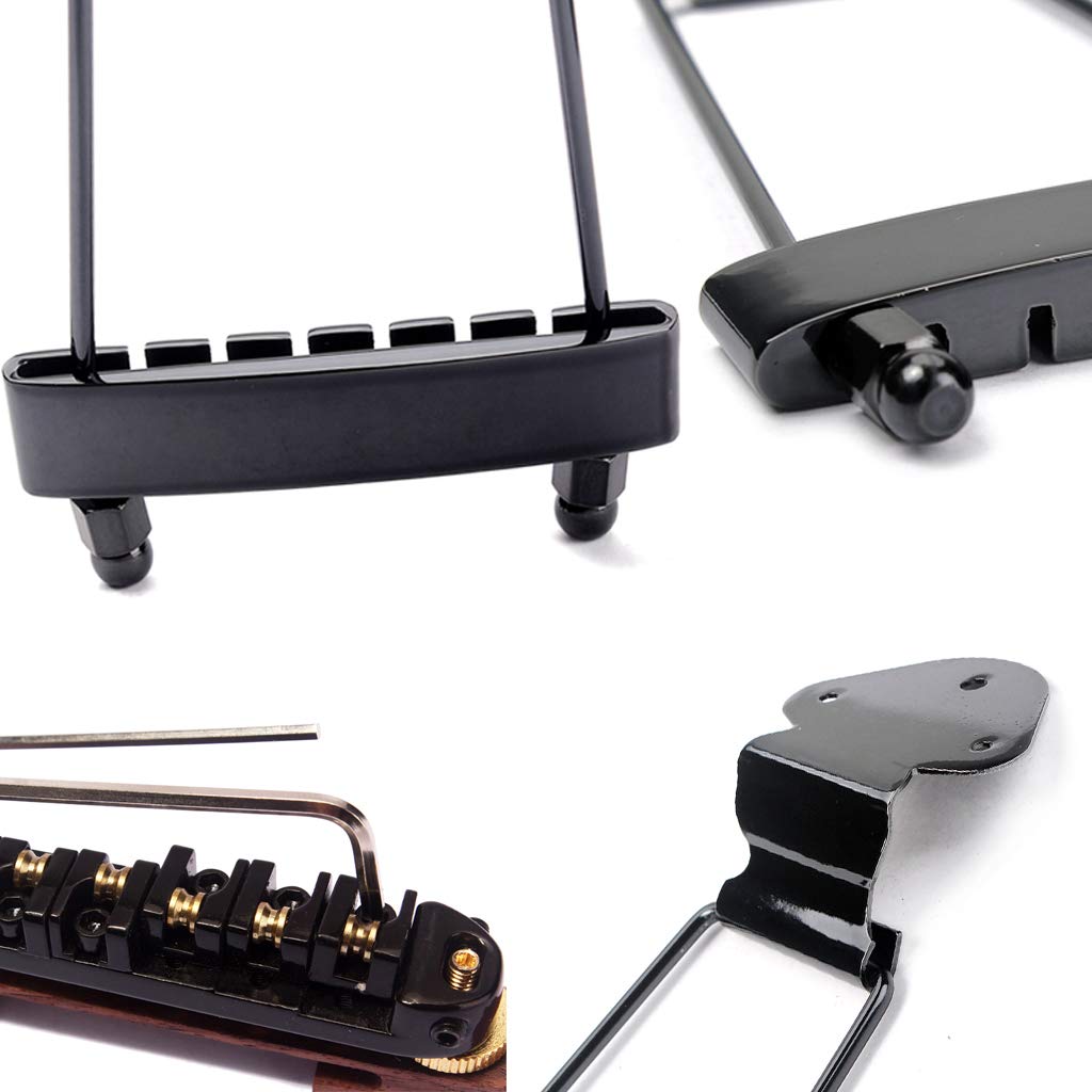 Ogdni 6-String Guitar Trapeze Tailpiece Bridge and Roller Tune-O-Matic Saddle Bridge Replacement for Jazz Archtop Guitars, Black