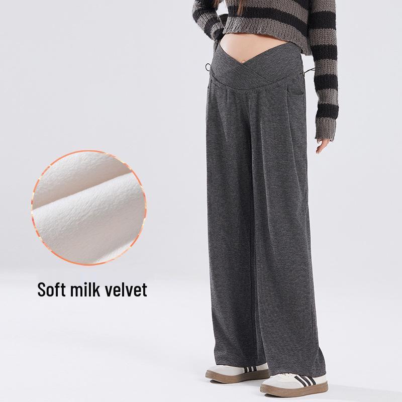 

Maternity Wide-Leg Velvet Warm Pants with Cross Waist and Drawstring - Perfect for Autumn/Winter XXL
