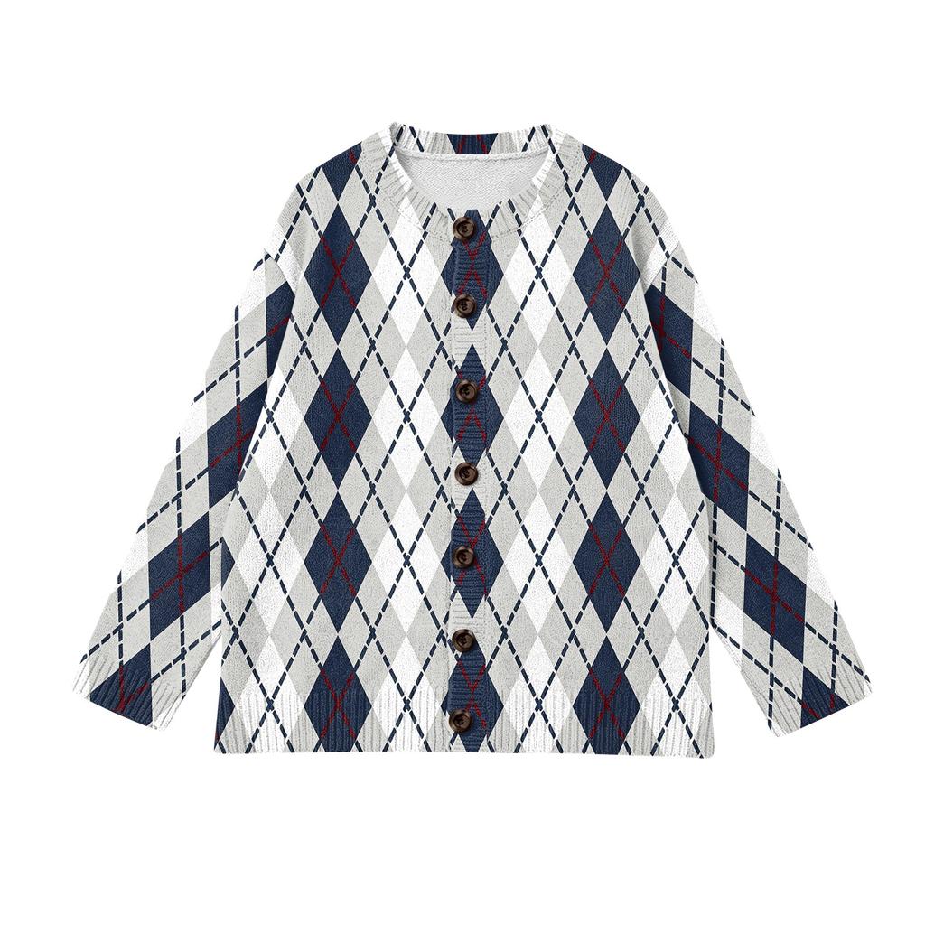 Women's Casual Plaid Print Long Sleeve Button Front Knit Cardigan Sweater Outerwear