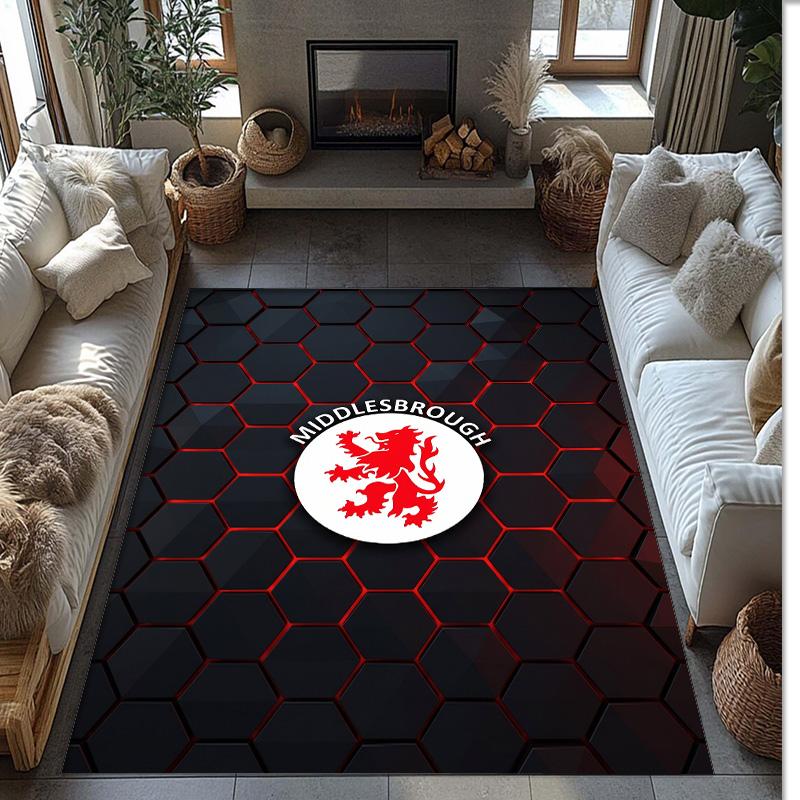 Middlesbrough FC Fußballmuster Weicher Teppichboden Rutschfester Indoor-Bodenbelag Sport Dekorationsmatte für Schlafzimmer