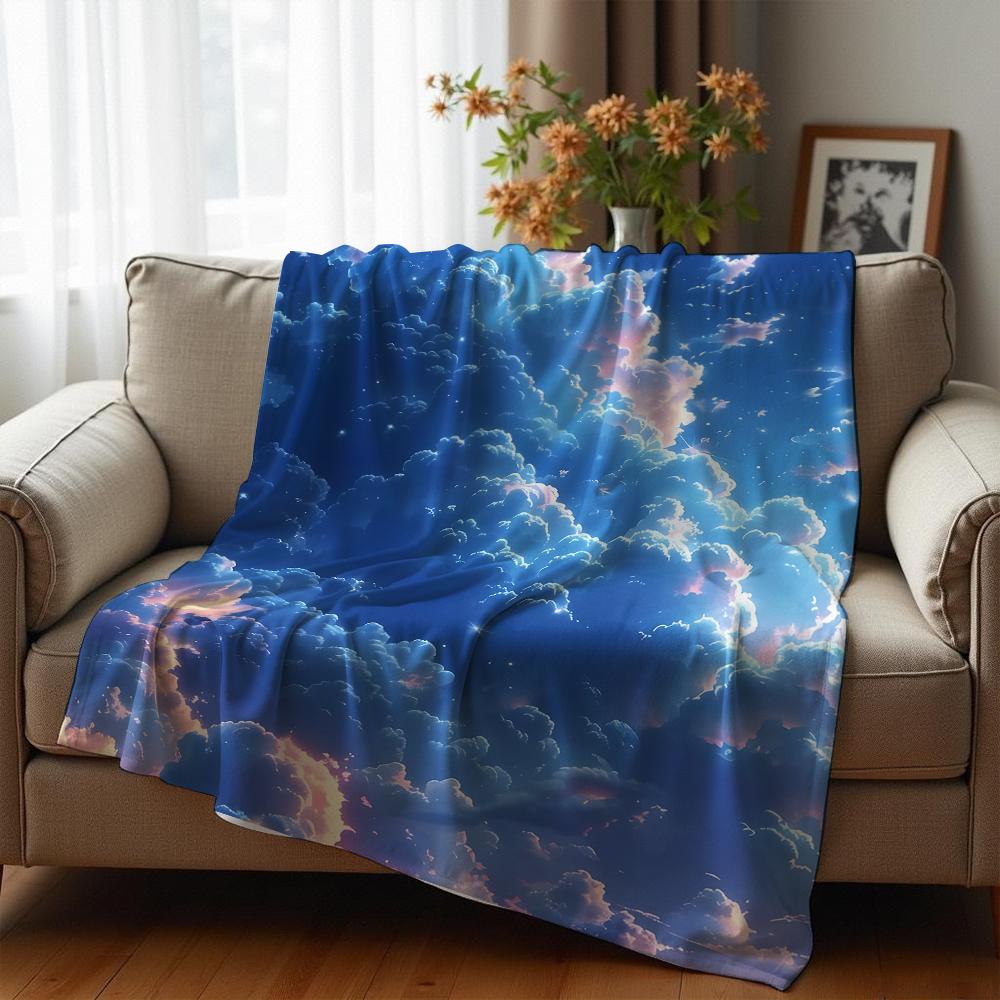 Pastel Dot Stripe Cartoon Anime Print Flannel Blanket Soft Warm Throw for Kids Bedroom Sofa Christmas Office Car