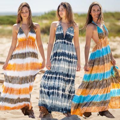 Sexy Slim Tie-dye Suspender Halter Printed Skirt Bohemian Beach Long Skirt