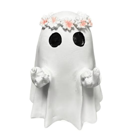 Halloween Middle Finger Ghost Statue Wreath Ghost Resin Figurine Sculpture Holiday Party Home Office Desktop Decoration Ornament