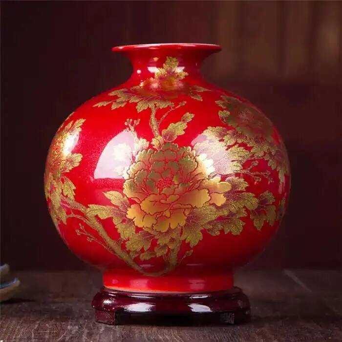 Neue chinesische Stilvase Jingdezhen Gelbe Kristallglasur Blumenvase Heimdekoration Handgefertigt Glänzend Famille Rose Vasen