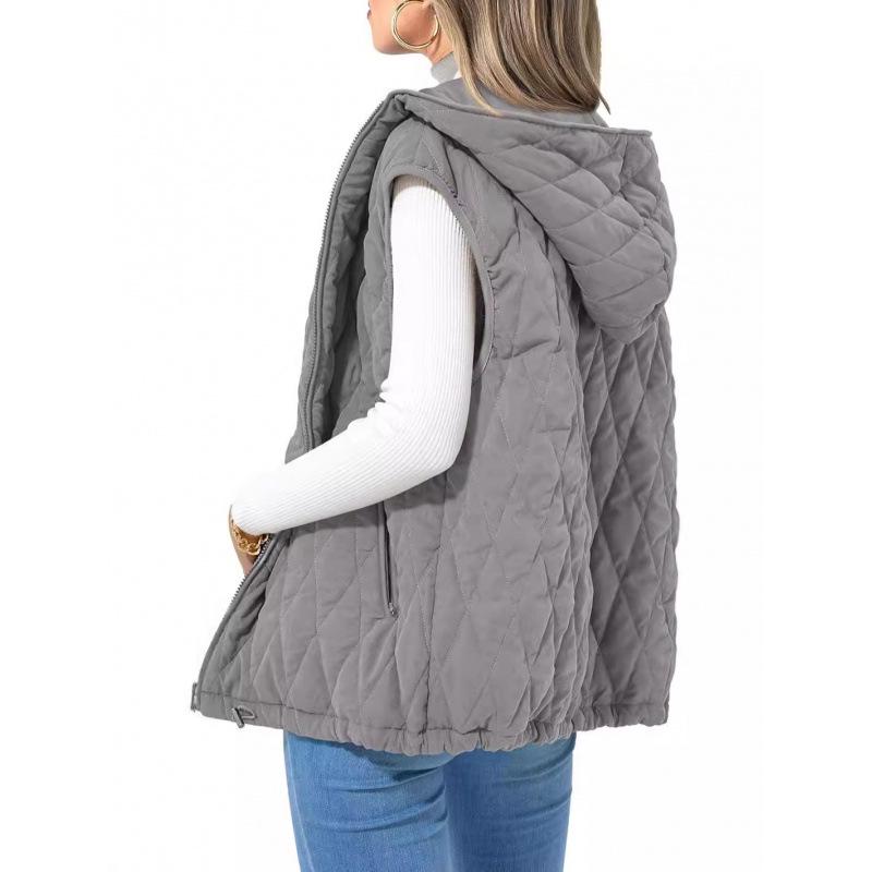 2024 Autumn/Winter Women's Hooded Cotton Vest Lightweight Gilet Warm Outerwear